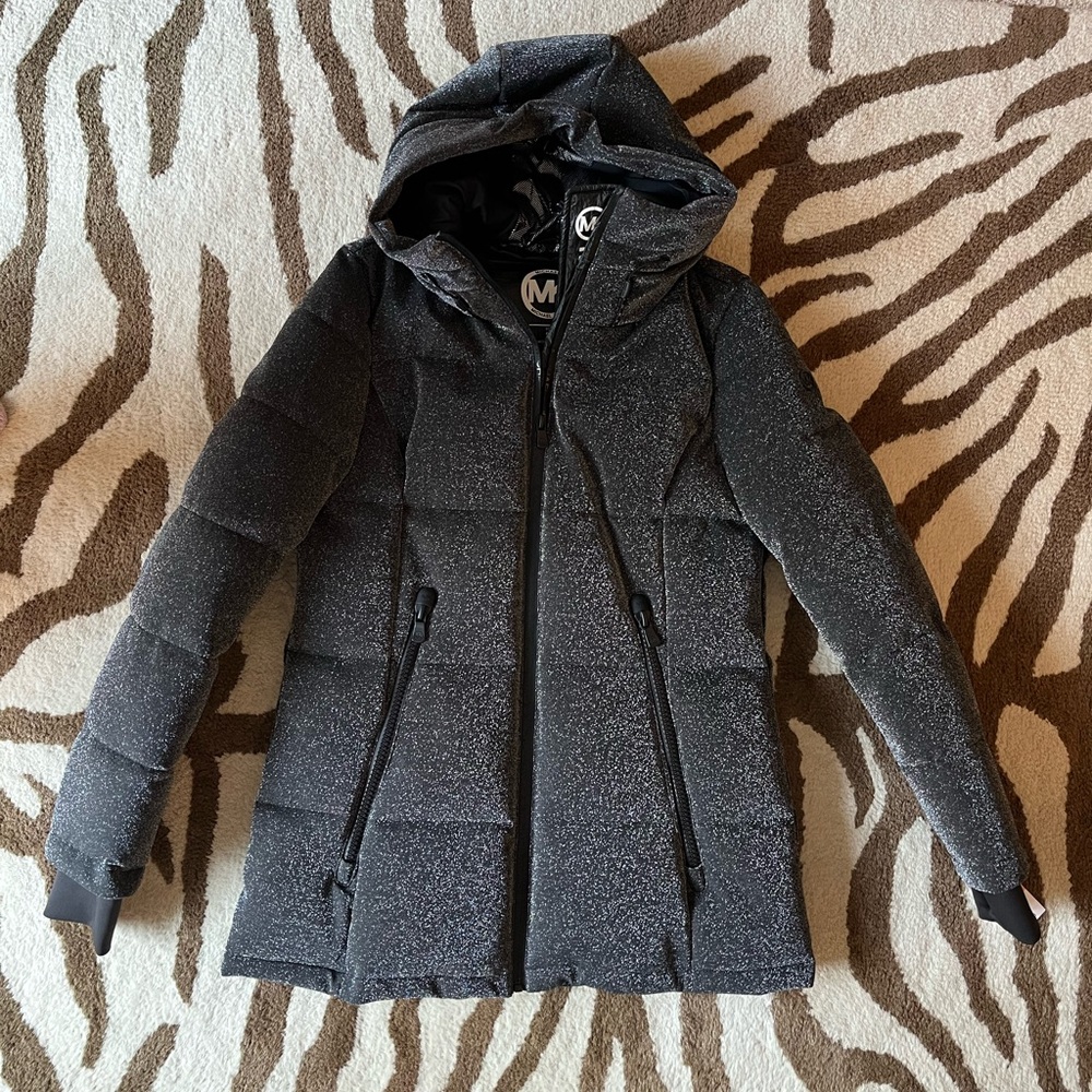 Michael Kors Silver Sparkle Shimmer Puffer Jacket S